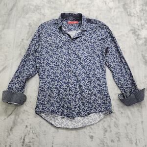 Georg Roth Shirt Mens M Blue Floral Dot Flip Cuff Long Sleeve Button Down Office